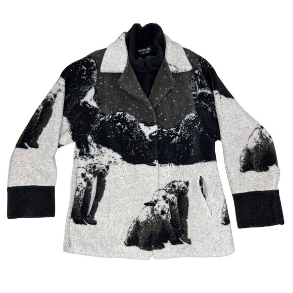 Vintage 90's Nordic Lights Fleece Jacket Snow Polar Bears scene Men's size M - Picture 1 of 13